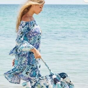 NWOT Debbie Katz Women Talulah Off The Shoulder Trim Mini Dress Swim Coverup